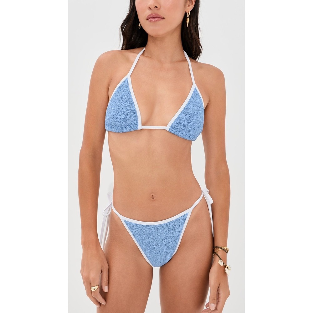 NEW Hunza G Cornflower Blue Textured Knit Tie Side Bikini Bottom One Size Swim - Picture 4 of 16
